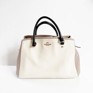 Coach Margot Carryall Colorblock Pebble Leather Ivory Taupe Gray Gold-tone READ!